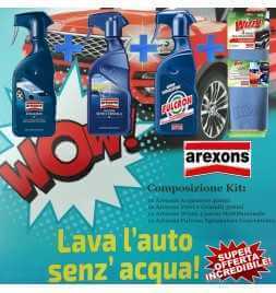 Kit Pulizia Auto Moto Arexons Senz'acqua - Acquazero+vetri e cristalli+4 panni multifunzione+Fulcron sgrassatore
