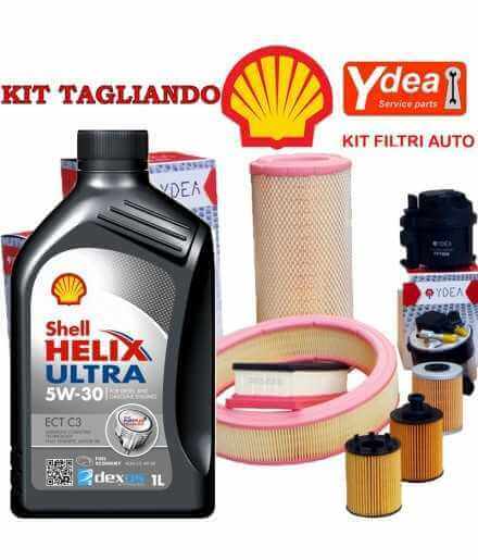 Buy 5w30 Shell Helix Ultra Ect C3 engine oil change and TOURAN I Filters (1T1, 1T2) 1.9 TDI 66KW / 90CV (BRU / BXF / BXJ engi...