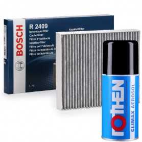 Comprar KIT DE FILTRO DE AIRE DE CABINA CARB. ACTIV. BOSCH 1987 432 409+ DESINFECTANTE ROTHEN CLIMAX AREOSOL  tienda online d...