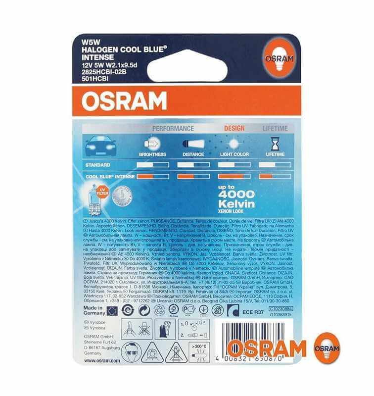 OSRAM COOL BLUE INTENSE W5W Halogen position lights, license plate lights,  power lights 2825CBI-02B