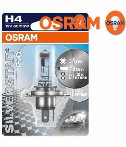 OSRAM SILVERSTAR 2.0 H4 Halogenprojektorlampe 64193SV2-01B + 60% mehr Licht - Einzelblister