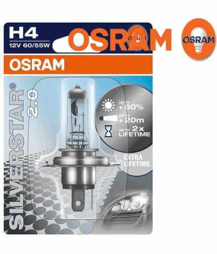 OSRAM SILVERSTAR 2.0 H4 Lámpara halógena para proyector 64193SV2-01B + 60% mehr Licht - Blister individual