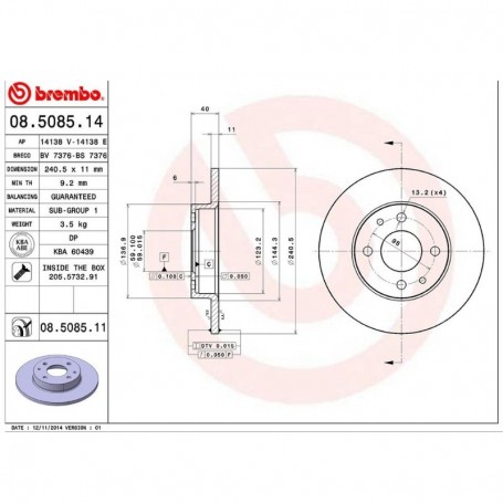 Brembo 08.5085.14 - Brake Disc - Set of 2 discs