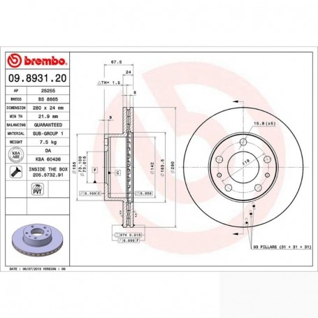 Discos de freno delantero Brembo 09.8931.20