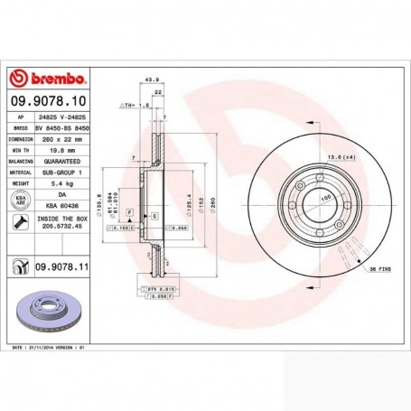 Brembo 09.9078.10 - Front Brake Disc - Set of 2 discs